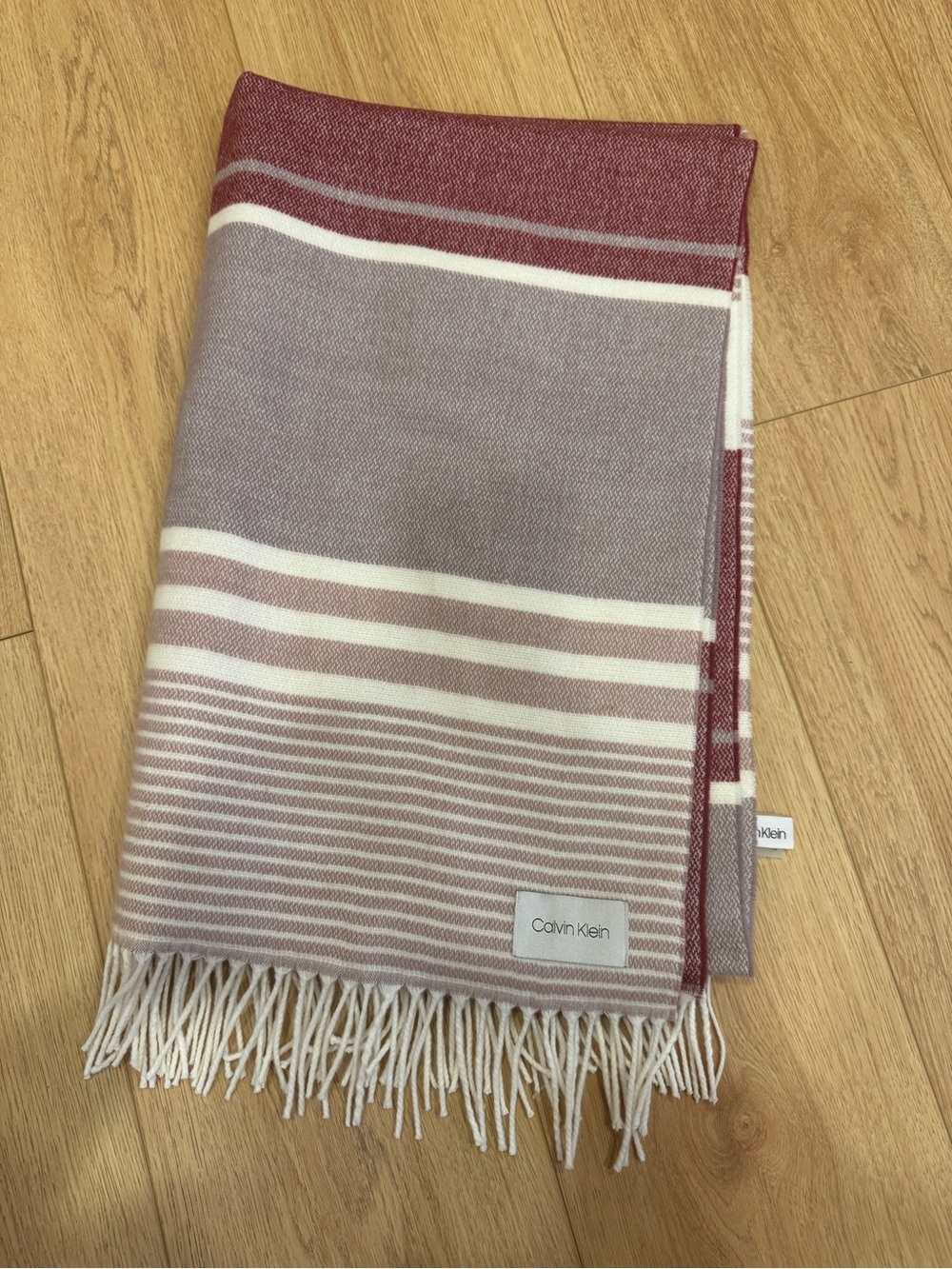 Calvin Klein Burgundy, Cream & Mauve Striped Shawl